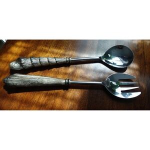 Vintage pottery barn silver seashell server set long handle spoon and fork set‎